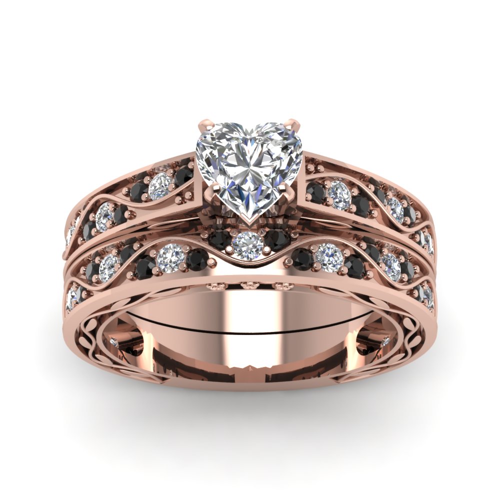 heart-cut-antique-filigree-wedding-ring-set-with-black-diamond-in-rose-gold-FDENS3543HTGBLACKANGLE5-NL-RG