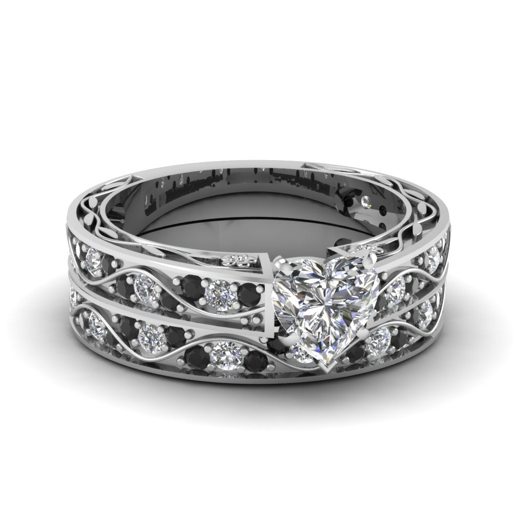 heart-cut-antique-filigree-wedding-ring-set-with-black-diamond-in-white-gold-FDENS3543HTGBLACK-NL-WG