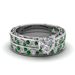 Load image into Gallery viewer, heart-cut-antique-filigree-wedding-ring-set-with-emerald-in-white-gold-FDENS3543HTGEMGR-NL-WG
