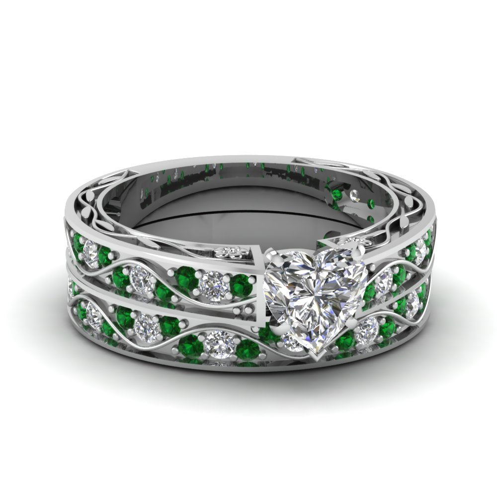 heart-cut-antique-filigree-wedding-ring-set-with-emerald-in-white-gold-FDENS3543HTGEMGR-NL-WG