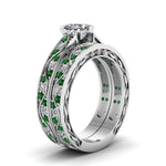 Load image into Gallery viewer, heart-cut-antique-filigree-wedding-ring-set-with-emerald-in-white-gold-FDENS3543HTGEMGRANGLE2-NL-WG
