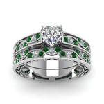 Load image into Gallery viewer, heart-cut-antique-filigree-wedding-ring-set-with-emerald-in-white-gold-FDENS3543HTGEMGRANGLE5-NL-WG
