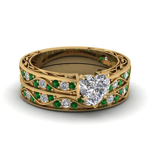 heart-cut-antique-filigree-wedding-ring-set-with-emerald-in-yellow-gold-FDENS3543HTGEMGR-NL-YG