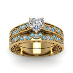Load image into Gallery viewer, heart-cut-antique-filigree-wedding-ring-set-with-ice-blue-topaz-in-yellow-gold-FDENS3543HTGICBLTOANGLE5-NL-YG
