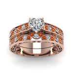 Load image into Gallery viewer, heart-cut-antique-filigree-wedding-ring-set-with-orange-sapphire-in-rose-gold-FDENS3543HTGSAORANGLE5-NL-RG
