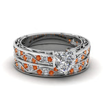 Load image into Gallery viewer, heart-cut-antique-filigree-wedding-ring-set-with-orange-sapphire-in-white-gold-FDENS3543HTGSAOR-NL-WG
