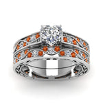 Load image into Gallery viewer, heart-cut-antique-filigree-wedding-ring-set-with-orange-sapphire-in-white-gold-FDENS3543HTGSAORANGLE5-NL-WG
