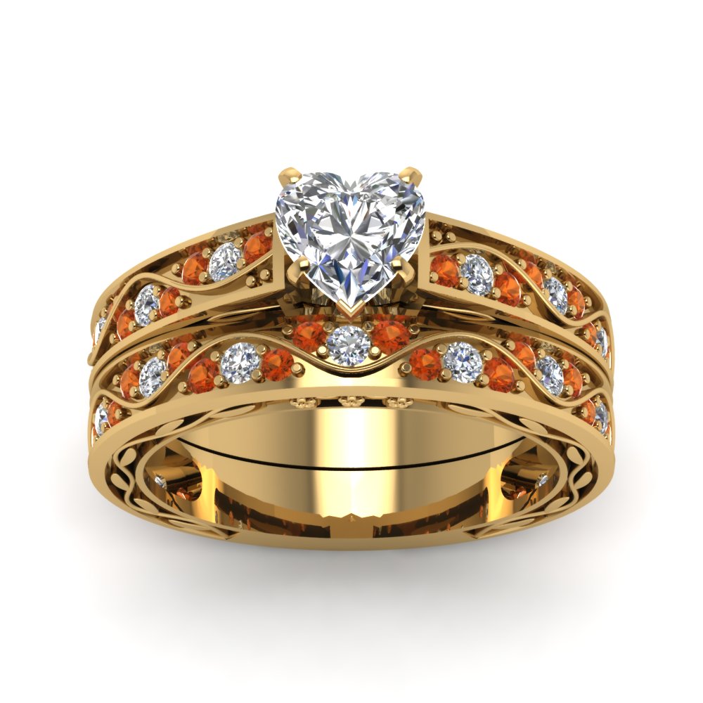 heart-cut-antique-filigree-wedding-ring-set-with-orange-sapphire-in-yellow-gold-FDENS3543HTGSAORANGLE5-NL-YG