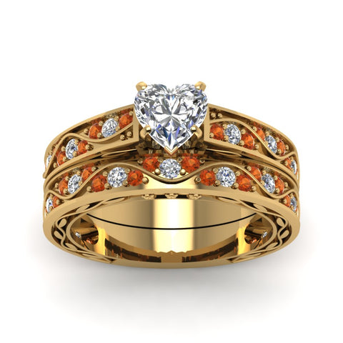 heart-cut-antique-filigree-wedding-ring-set-with-orange-sapphire-in-yellow-gold-FDENS3543HTGSAORANGLE5-NL-YG