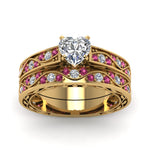Load image into Gallery viewer, heart-cut-antique-filigree-wedding-ring-set-with-pink-sapphire-in-yellow-gold-FDENS3543HTGSADRPIANGLE5-NL-YG
