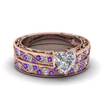 Load image into Gallery viewer, heart-cut-antique-filigree-wedding-ring-set-with-purple-amethyst-in-rose-gold-FDENS3543HTGVITO-NL-RG
