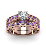 Load image into Gallery viewer, heart-cut-antique-filigree-wedding-ring-set-with-purple-amethyst-in-rose-gold-FDENS3543HTGVITOANGLE5-NL-RG
