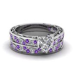 Load image into Gallery viewer, heart-cut-antique-filigree-wedding-ring-set-with-purple-amethyst-in-white-gold-FDENS3543HTGVITO-NL-WG
