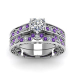 Load image into Gallery viewer, heart-cut-antique-filigree-wedding-ring-set-with-purple-amethyst-in-white-gold-FDENS3543HTGVITOANGLE5-NL-WG

