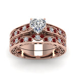 Load image into Gallery viewer, heart-cut-antique-filigree-wedding-ring-set-with-ruby-in-rose-gold-FDENS3543HTGRUDRANGLE5-NL-RG
