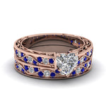 Load image into Gallery viewer, heart-cut-antique-filigree-wedding-ring-set-with-sapphire-in-rose-gold-FDENS3543HTGSABL-NL-RG
