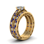 Load image into Gallery viewer, heart-cut-antique-filigree-wedding-ring-set-with-sapphire-in-yellow-gold-FDENS3543HTGSABLANGLE2-NL-YG
