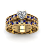 Load image into Gallery viewer, heart-cut-antique-filigree-wedding-ring-set-with-sapphire-in-yellow-gold-FDENS3543HTGSABLANGLE5-NL-YG
