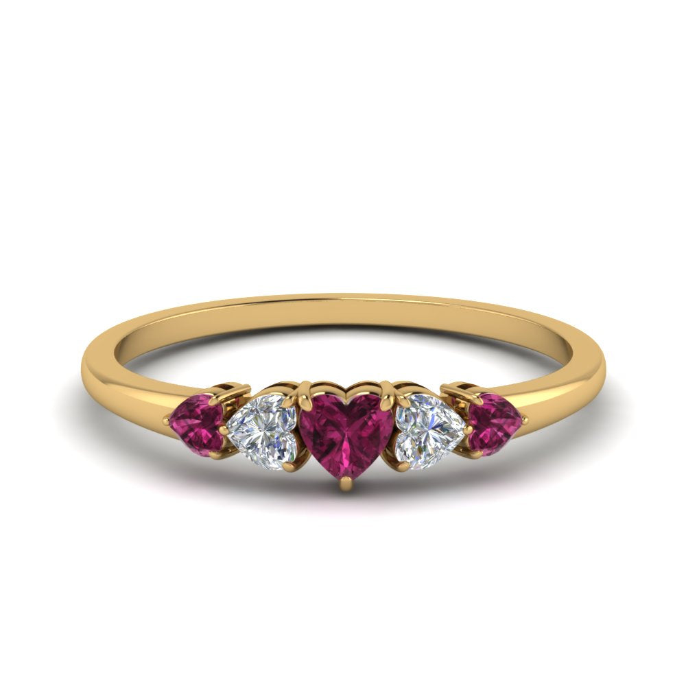 heart-diamond-graduated-5-stone-pink-sapphire-wedding-ring-in-yellow-gold-FD8898GSADRPI-NL-YG