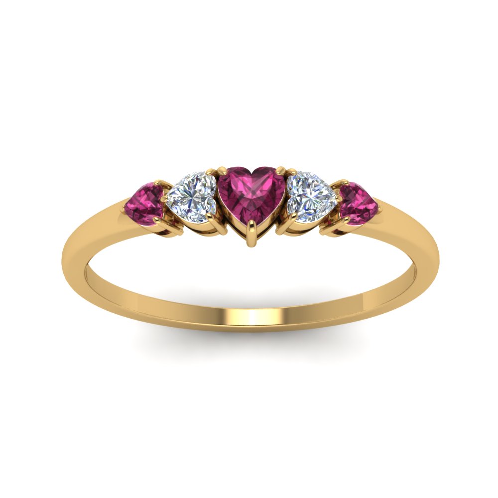heart-diamond-graduated-5-stone-pink-sapphire-wedding-ring-in-yellow-gold-FD8898GSADRPI-NL-YG