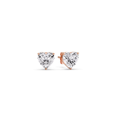 3 Prong Heart Shaped Diamond Solitaire Stud Earring in Basket Setting