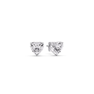 3 Prong Heart Shaped Diamond Solitaire Stud Earring in Basket Setting