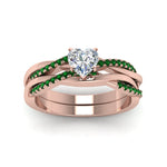 Load image into Gallery viewer, heart-shaped-Infinity-twist-diamond-matching-bridal-set-with-emerald-in-14K-rose-gold-FD8253HTGEMGR-NL-RG

