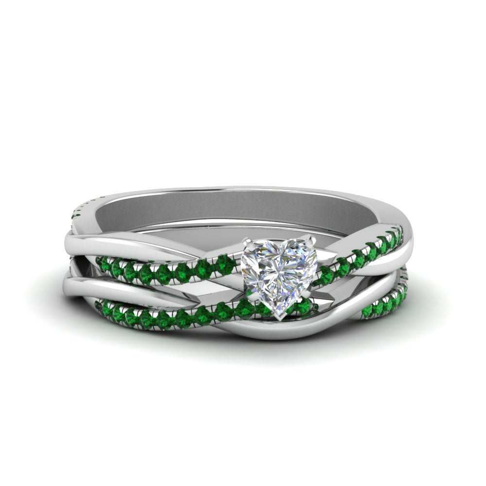 heart-shaped-Infinity-twist-diamond-matching-bridal-set-with-emerald-in-14K-white-gold-FD8253HTGEMGR-NL-WG