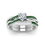Load image into Gallery viewer, heart-shaped-Infinity-twist-diamond-matching-bridal-set-with-emerald-in-14K-white-gold-FD8253HTGEMGR-NL-WG
