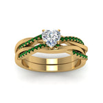 Load image into Gallery viewer, heart-shaped-Infinity-twist-diamond-matching-bridal-set-with-emerald-in-14K-yellow-gold-FD8253HTGEMGR-NL-YG
