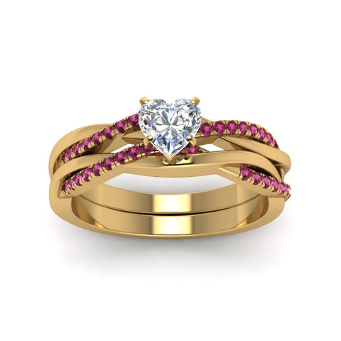 heart-shaped-Infinity-twist-diamond-matching-bridal-set-with-pink-sapphire-in-14K-yellow-gold-FD8253HTGSADRPI-NL-YG