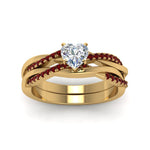 Load image into Gallery viewer, heart-shaped-Infinity-twist-diamond-matching-bridal-set-with-ruby-in-14K-yellow-gold-FD8253HTGRUDR-NL-YG
