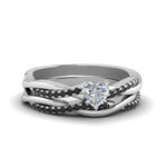 Load image into Gallery viewer, heart-shaped-Infinity-twist-matching-bridal-set-with-black-diamond-in-14K-white-gold-FD8253HTGBLACK-NL-WG
