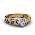 Load image into Gallery viewer, heart-shaped-antique-filigree-diamond-ring-with-blue-sapphire-in-14K-yellow-gold-FDENS3543HTRGSABL-NL-YG
