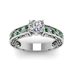 Load image into Gallery viewer, heart-shaped-antique-filigree-diamond-ring-with-emerald-in-14K-white-gold-FDENS3543HTRGEMGRANGLE5-NL-WG

