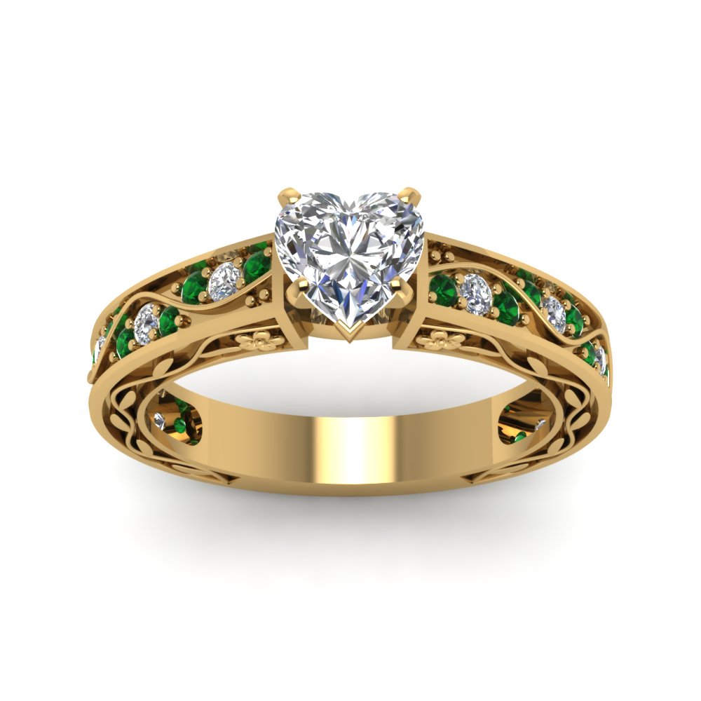 heart-shaped-antique-filigree-diamond-ring-with-emerald-in-14K-yellow-gold-FDENS3543HTRGEMGRANGLE5-NL-YG