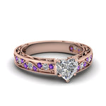 Load image into Gallery viewer, heart-shaped-antique-filigree-diamond-ring-with-violac-topaz-in-14K-rose-gold-FDENS3543HTRGVITO-NL-RG

