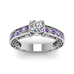 Load image into Gallery viewer, heart-shaped-antique-filigree-diamond-ring-with-violac-topaz-in-14K-white-gold-FDENS3543HTRGVITOANGLE5-NL-WG

