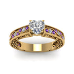 Load image into Gallery viewer, heart-shaped-antique-filigree-diamond-ring-with-violac-topaz-in-14K-yellow-gold-FDENS3543HTRGVITOANGLE5-NL-YG
