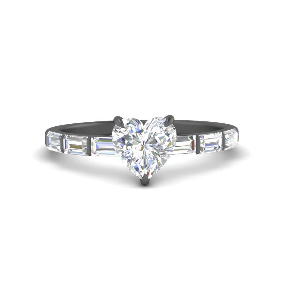 Thin Heart Shaped Engagement Ring With Baguette