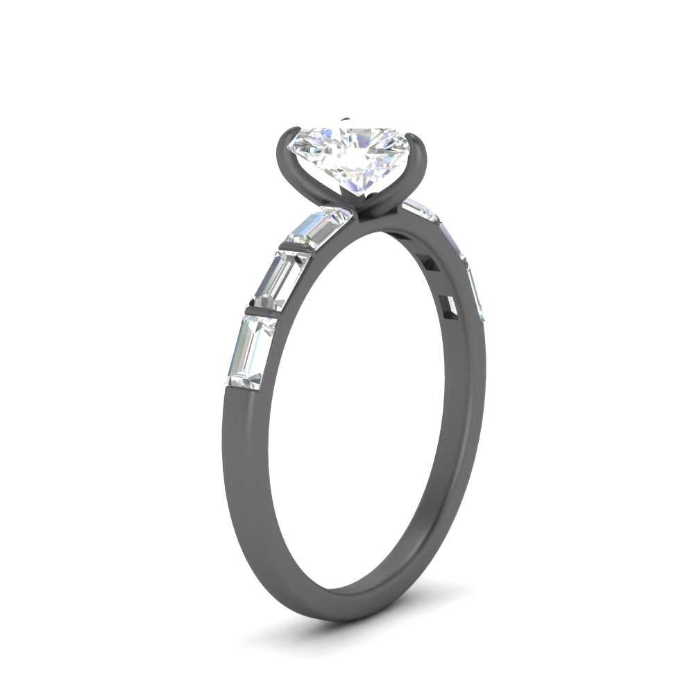 Thin Heart Shaped Engagement Ring With Baguette