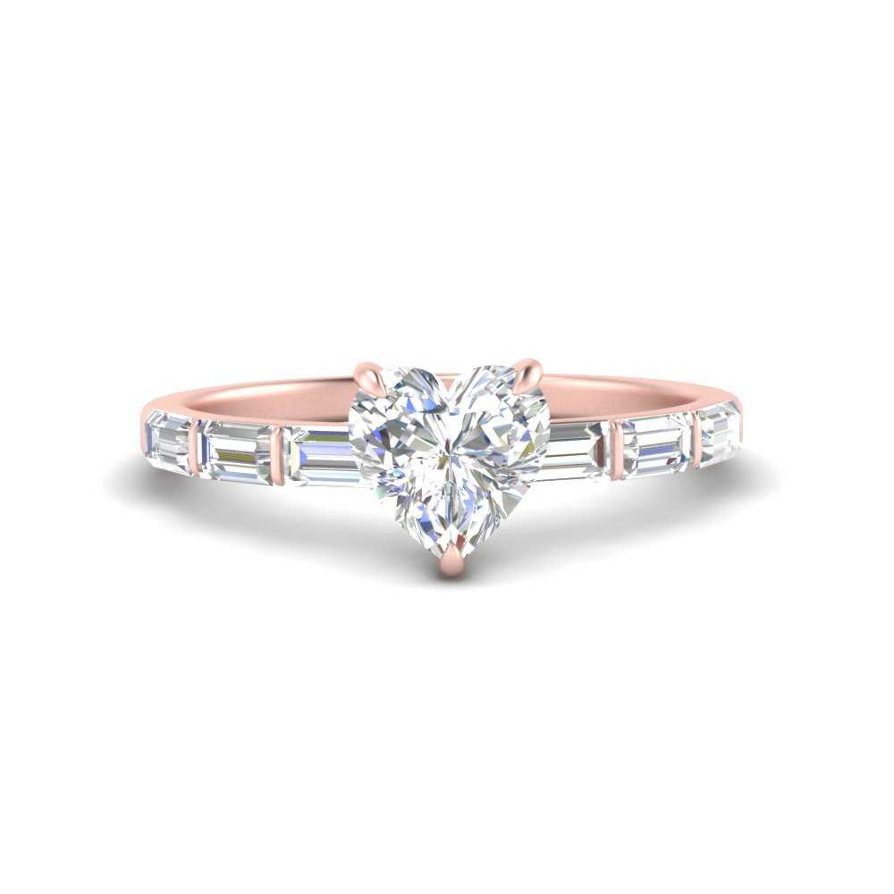 Thin Heart Shaped Engagement Ring With Baguette