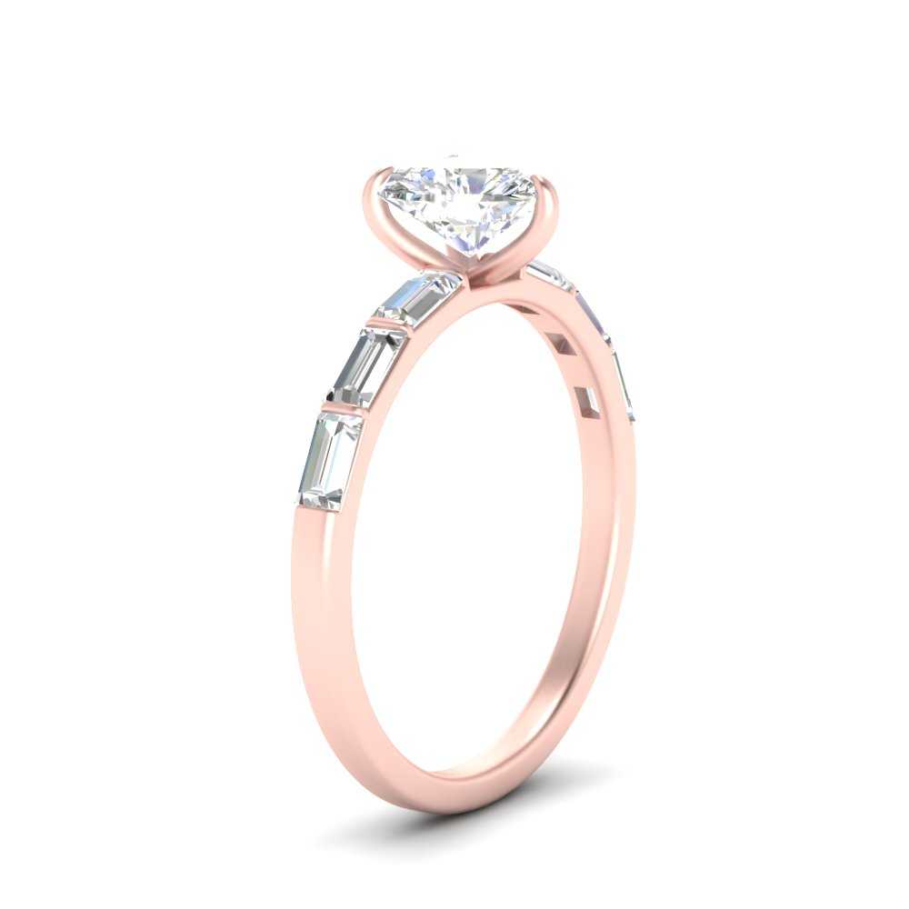 Thin Heart Shaped Engagement Ring With Baguette