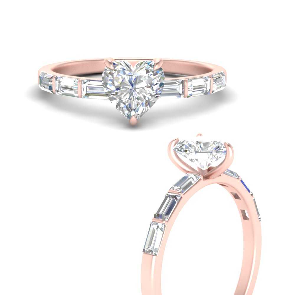 Thin Heart Shaped Engagement Ring With Baguette