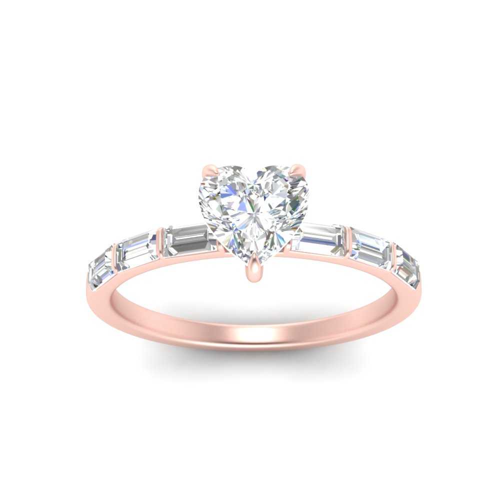 Thin Heart Shaped Engagement Ring With Baguette