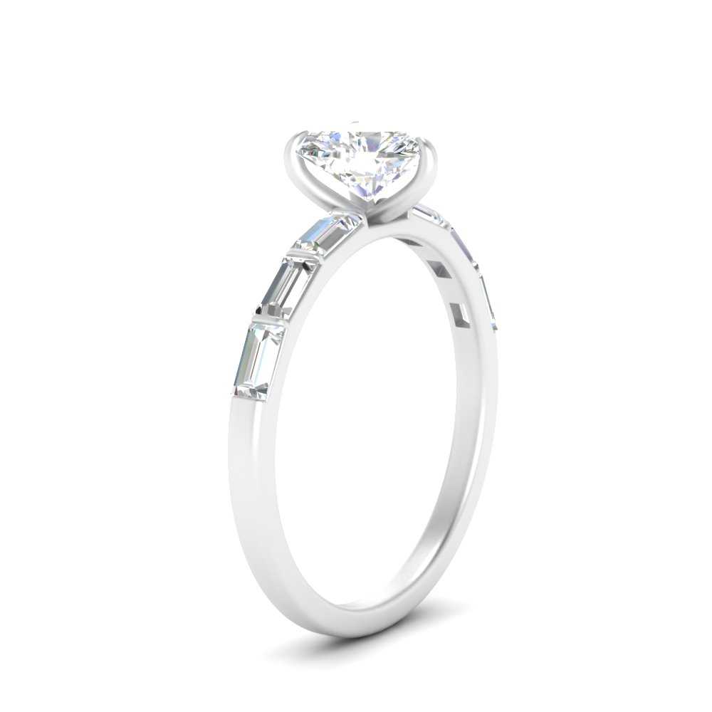 Thin Heart Shaped Engagement Ring With Baguette