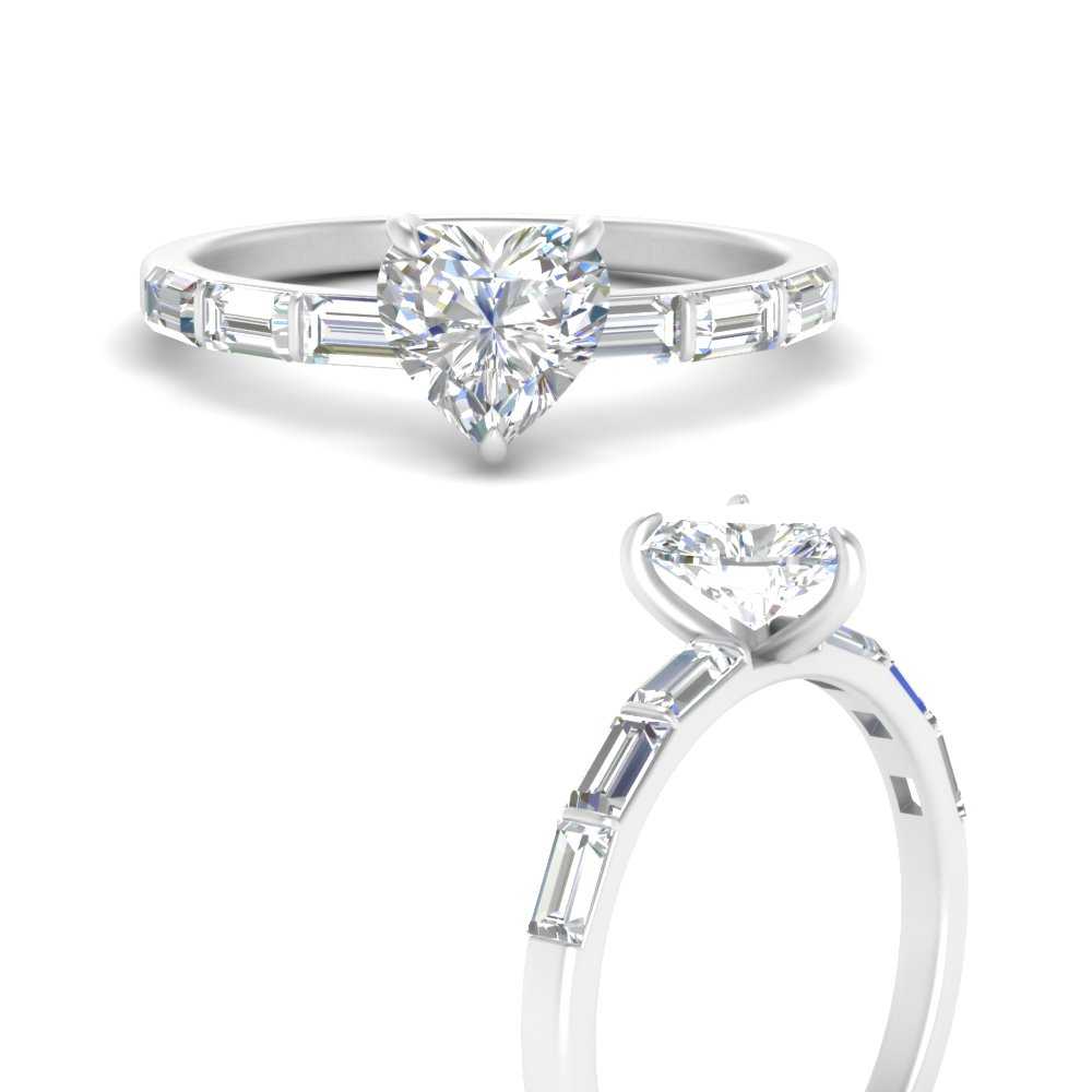 Thin Heart Shaped Engagement Ring With Baguette