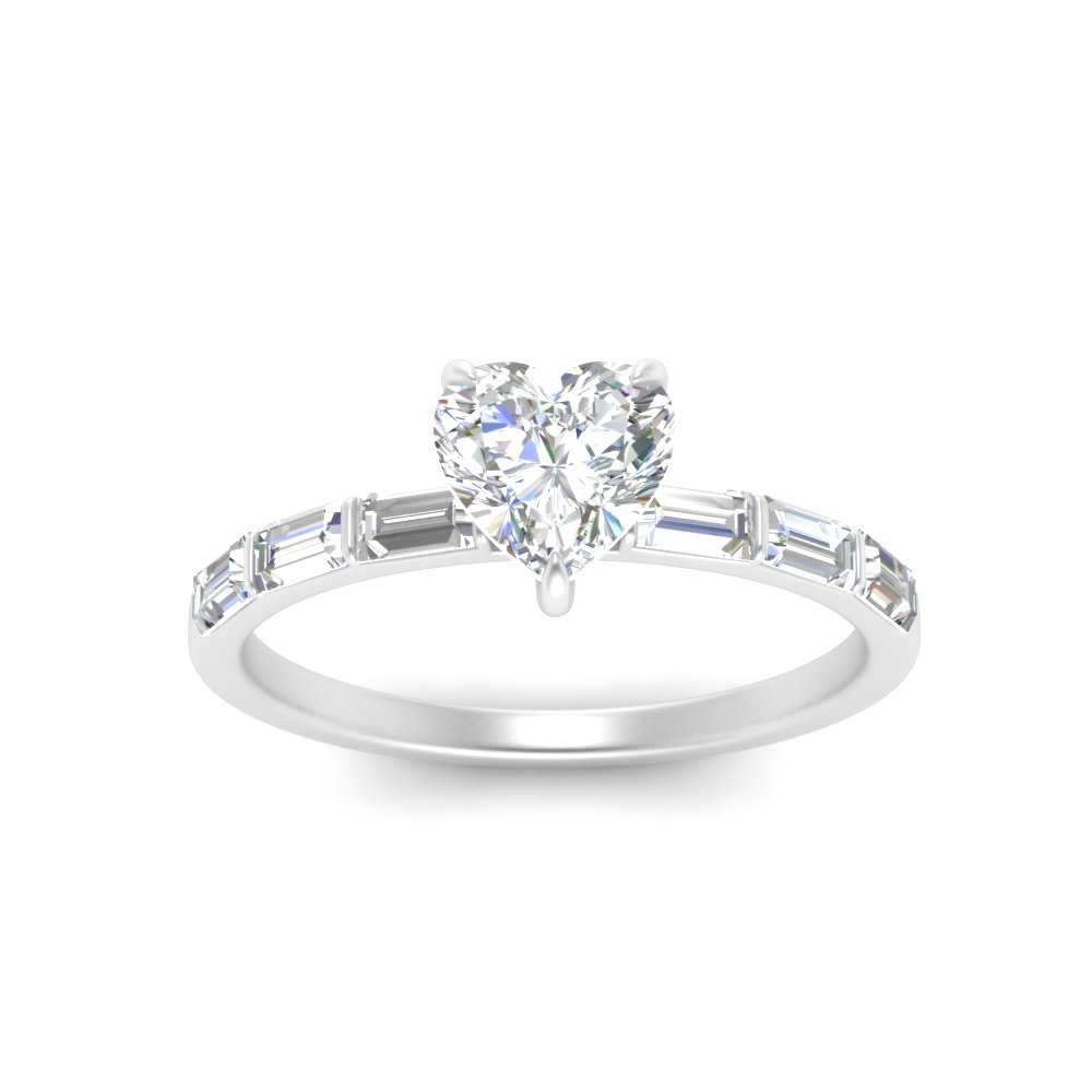 Thin Heart Shaped Engagement Ring With Baguette