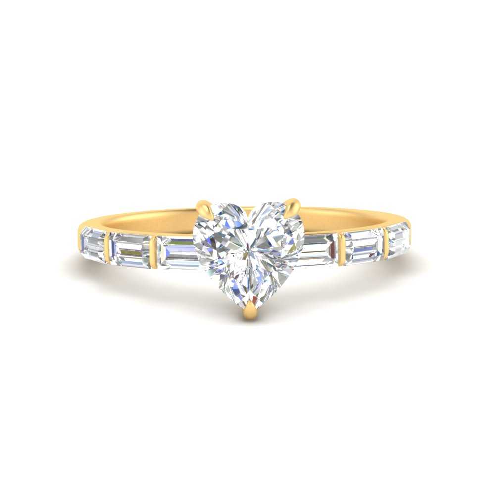 Thin Heart Shaped Engagement Ring With Baguette