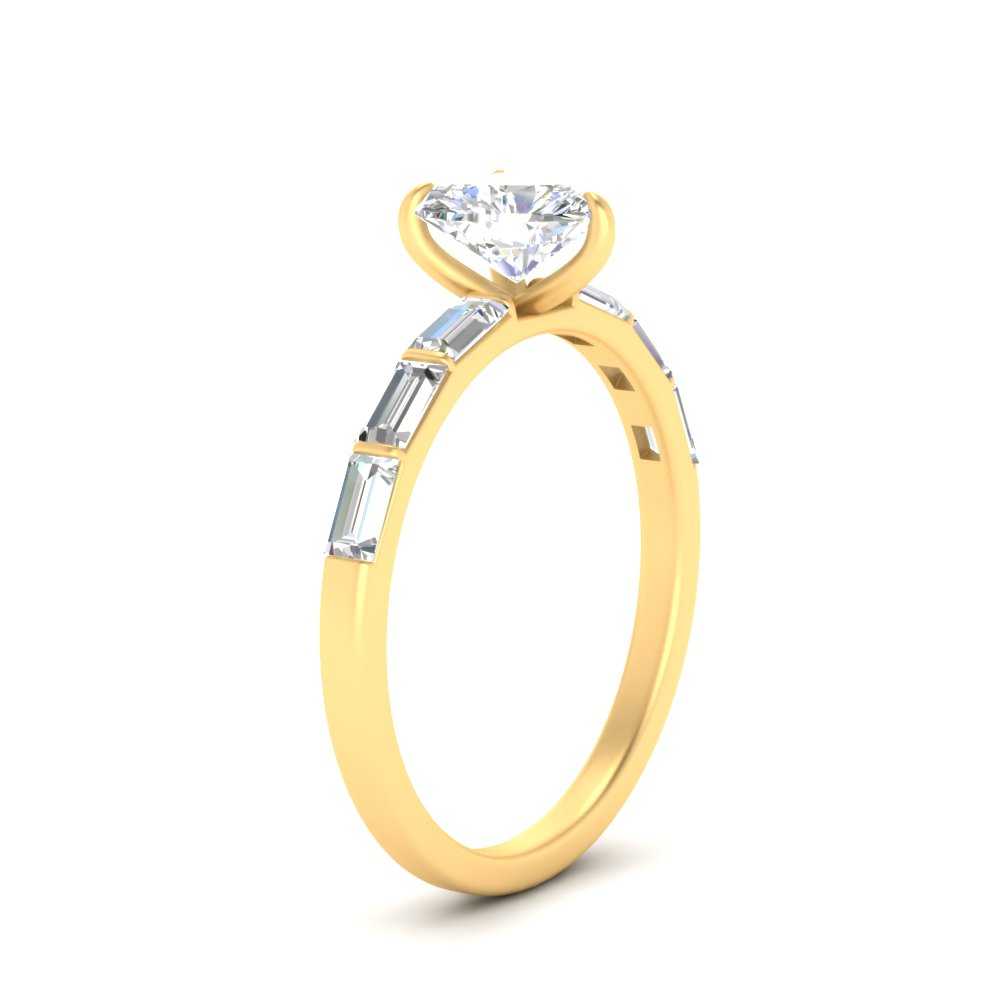 Thin Heart Shaped Engagement Ring With Baguette